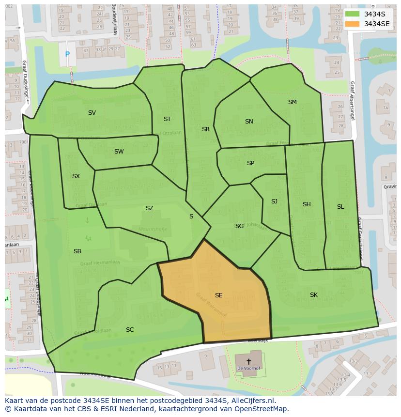 Afbeelding van het postcodegebied 3434 SE op de kaart.