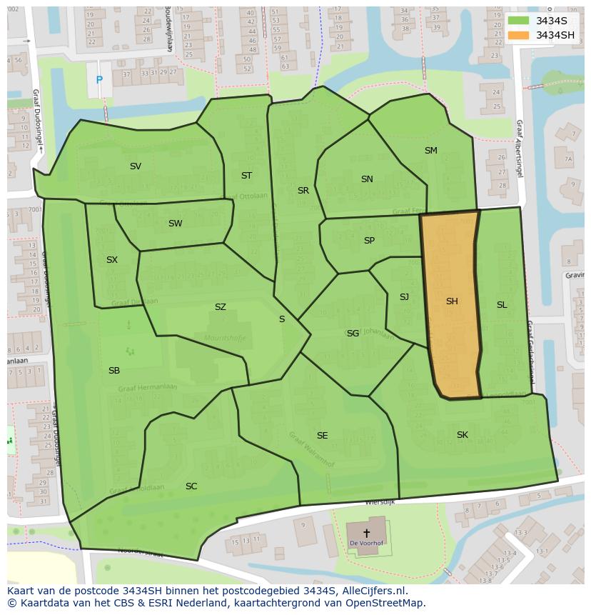 Afbeelding van het postcodegebied 3434 SH op de kaart.