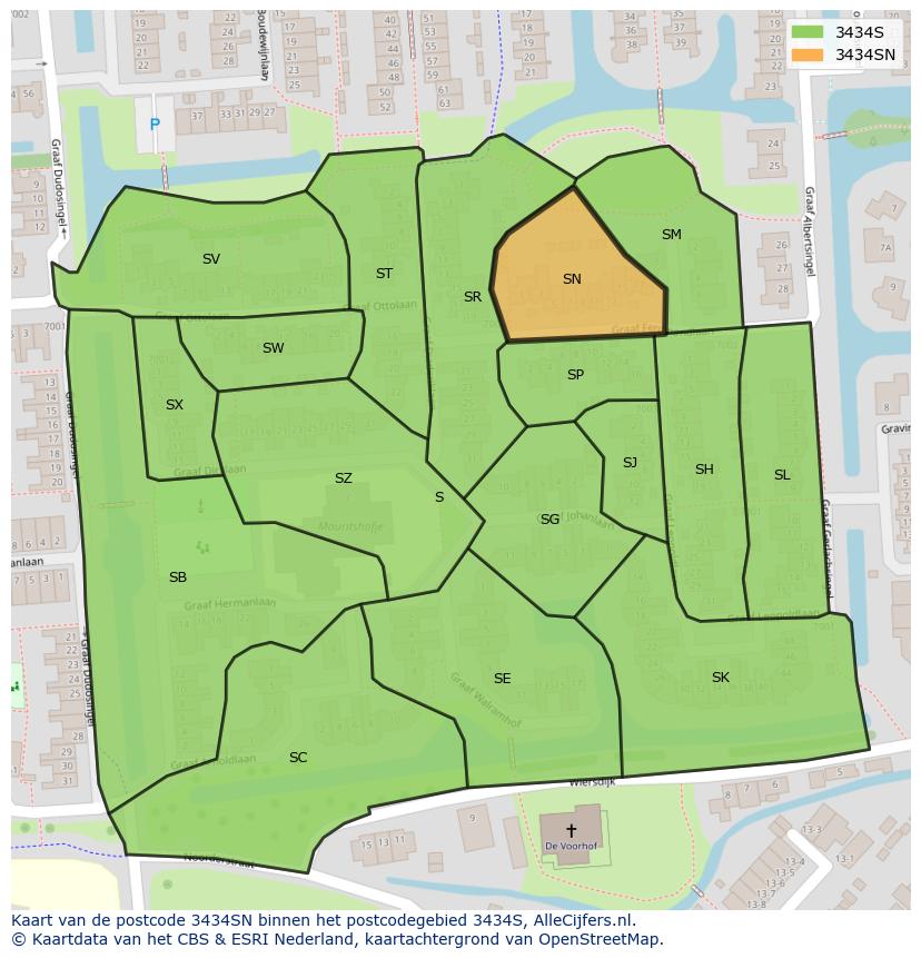 Afbeelding van het postcodegebied 3434 SN op de kaart.