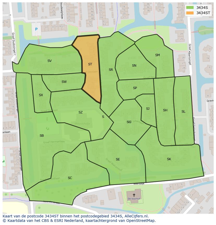 Afbeelding van het postcodegebied 3434 ST op de kaart.