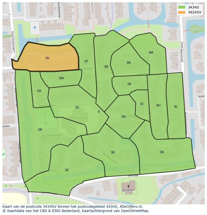 Afbeelding van het postcodegebied 3434 SV op de kaart.