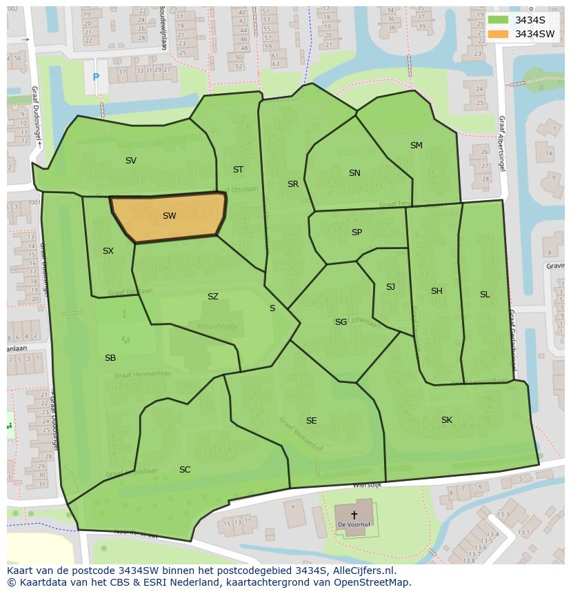 Afbeelding van het postcodegebied 3434 SW op de kaart.