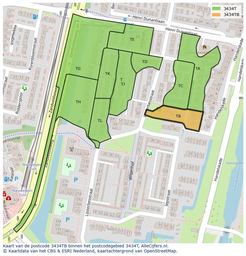 Afbeelding van het postcodegebied 3434 TB op de kaart.