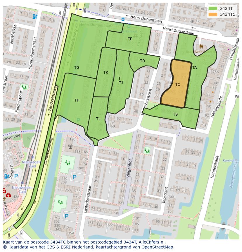 Afbeelding van het postcodegebied 3434 TC op de kaart.