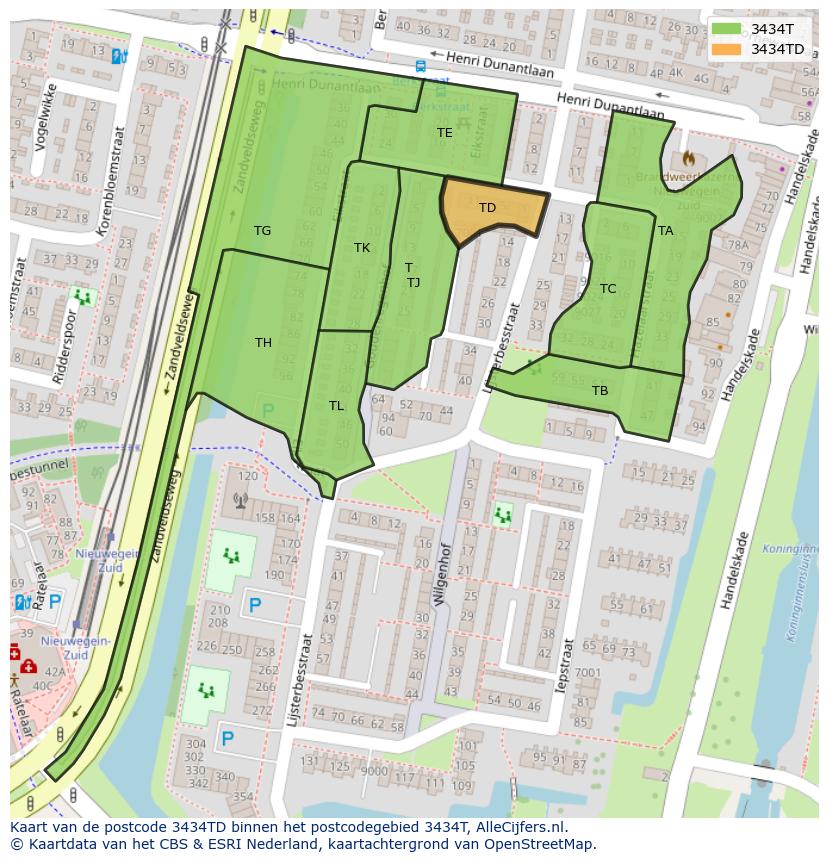 Afbeelding van het postcodegebied 3434 TD op de kaart.