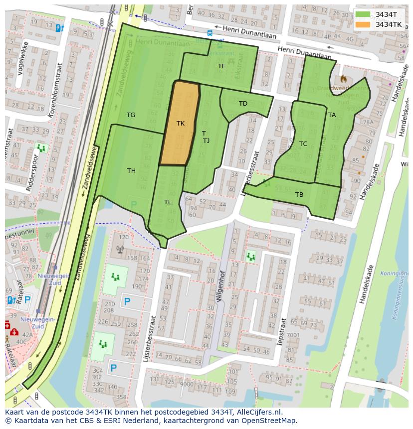 Afbeelding van het postcodegebied 3434 TK op de kaart.