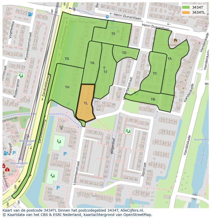 Afbeelding van het postcodegebied 3434 TL op de kaart.