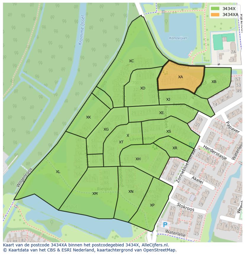 Afbeelding van het postcodegebied 3434 XA op de kaart.