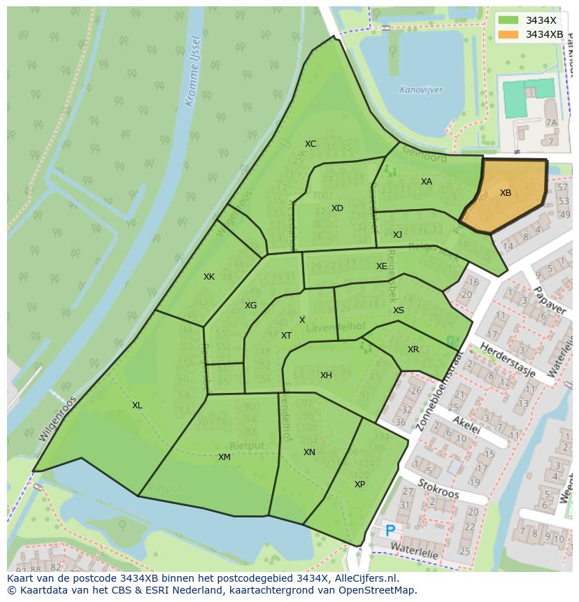 Afbeelding van het postcodegebied 3434 XB op de kaart.