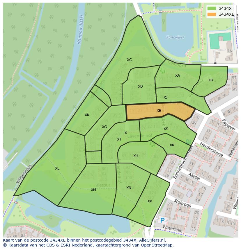 Afbeelding van het postcodegebied 3434 XE op de kaart.