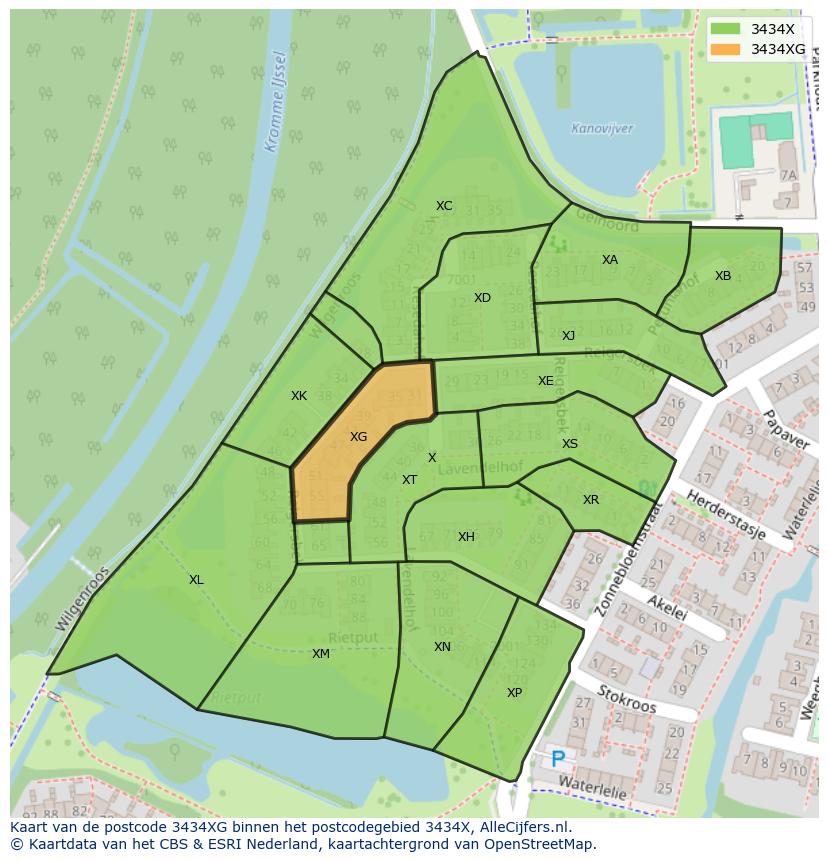 Afbeelding van het postcodegebied 3434 XG op de kaart.