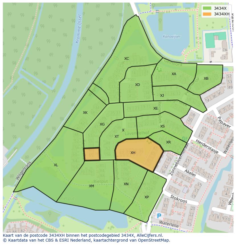 Afbeelding van het postcodegebied 3434 XH op de kaart.