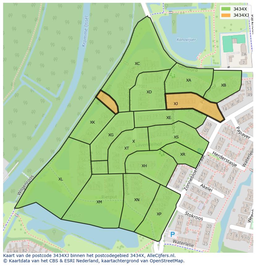 Afbeelding van het postcodegebied 3434 XJ op de kaart.