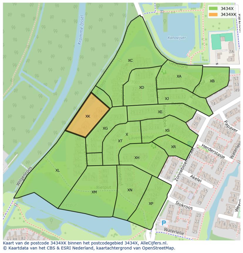 Afbeelding van het postcodegebied 3434 XK op de kaart.