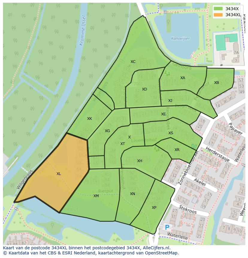 Afbeelding van het postcodegebied 3434 XL op de kaart.