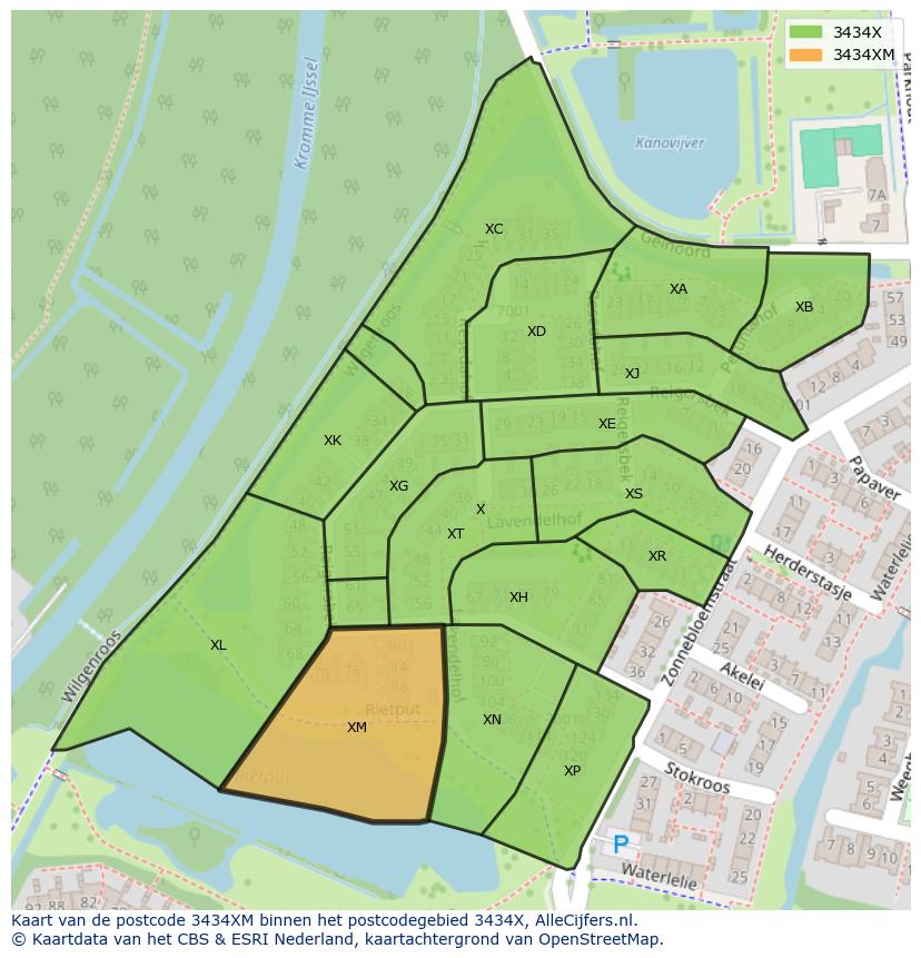 Afbeelding van het postcodegebied 3434 XM op de kaart.