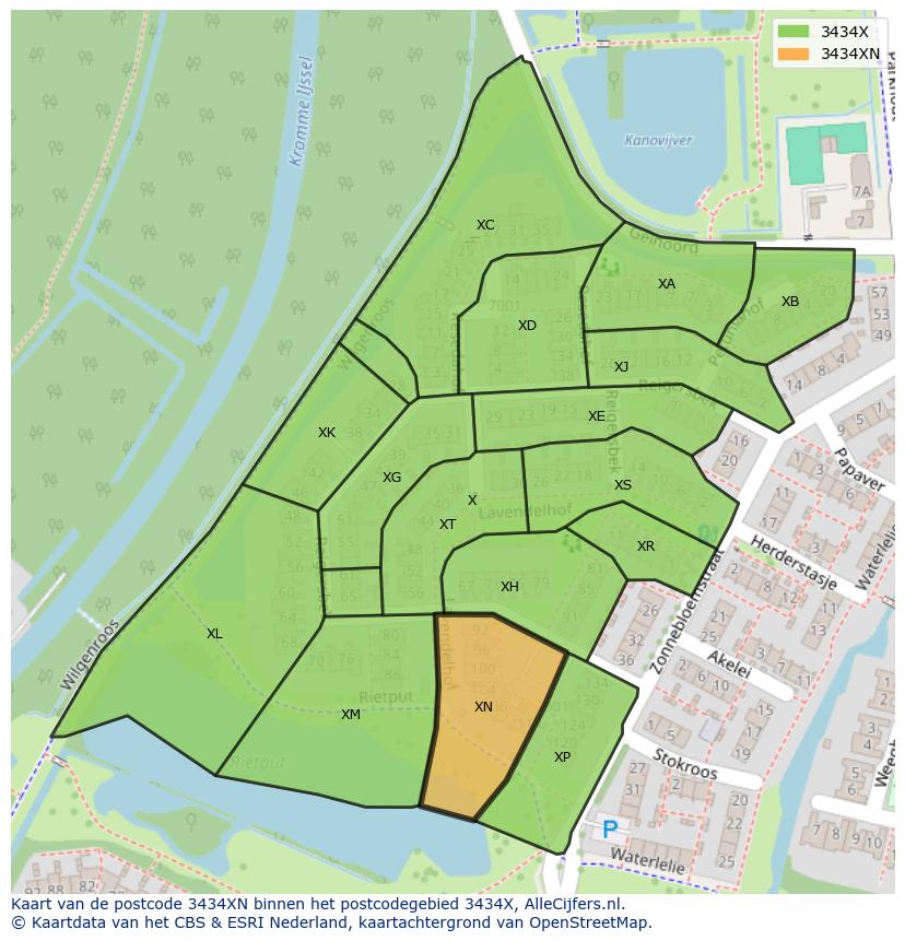 Afbeelding van het postcodegebied 3434 XN op de kaart.