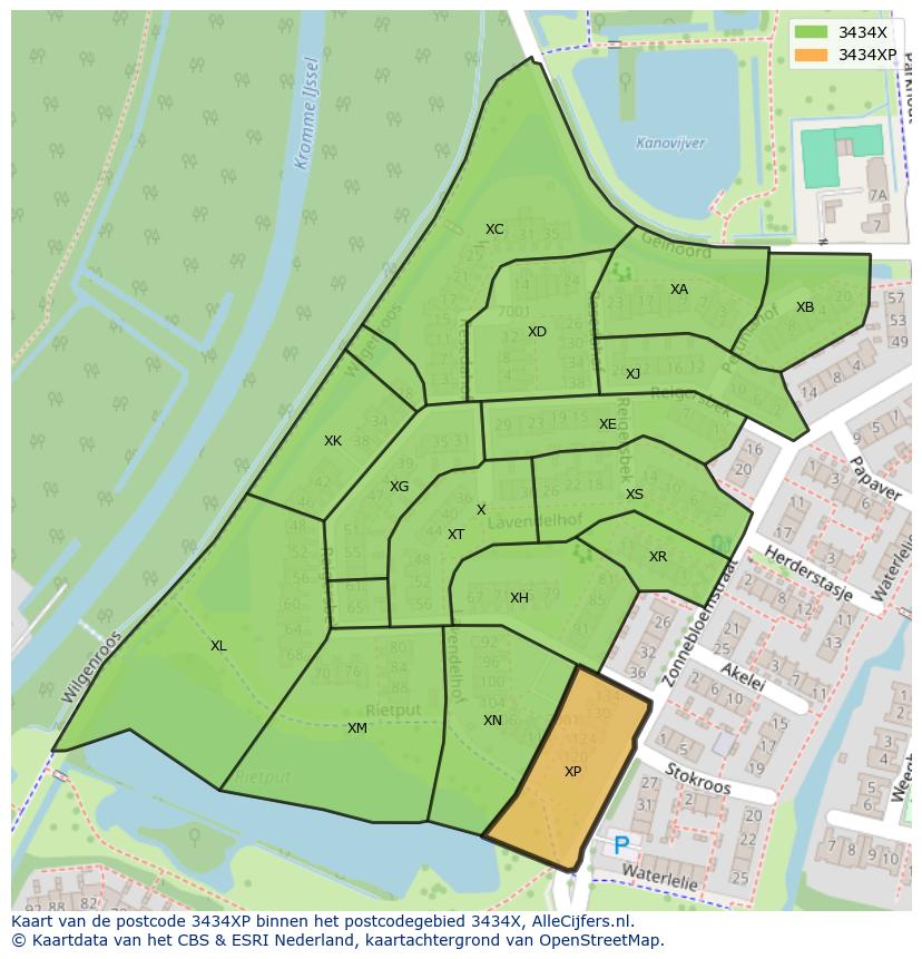 Afbeelding van het postcodegebied 3434 XP op de kaart.
