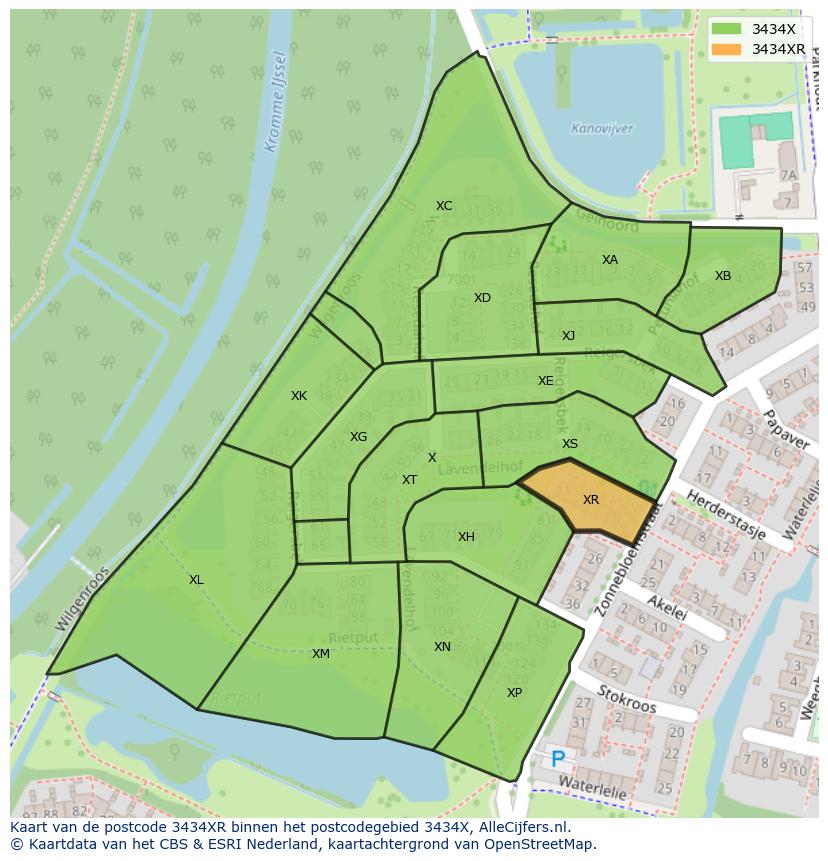Afbeelding van het postcodegebied 3434 XR op de kaart.