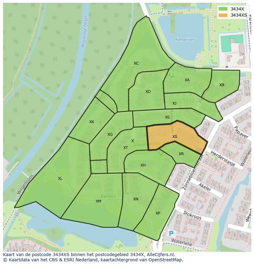 Afbeelding van het postcodegebied 3434 XS op de kaart.
