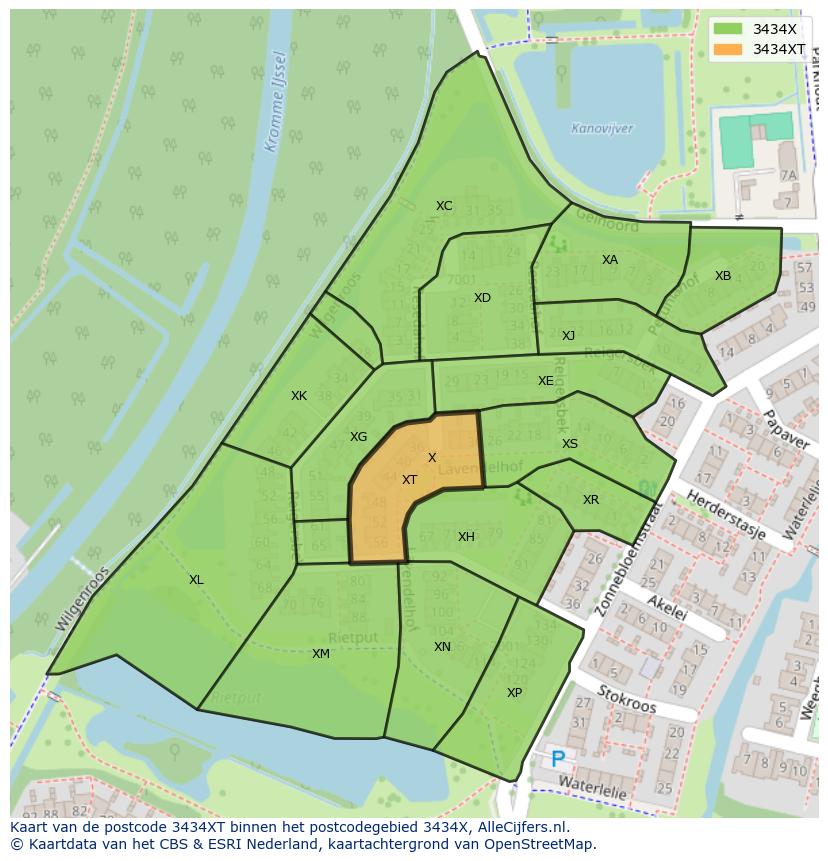 Afbeelding van het postcodegebied 3434 XT op de kaart.