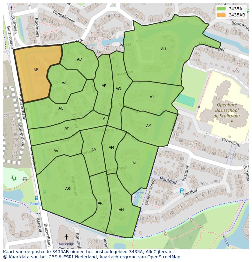 Afbeelding van het postcodegebied 3435 AB op de kaart.