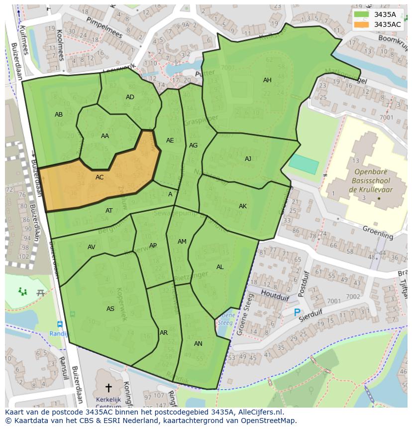 Afbeelding van het postcodegebied 3435 AC op de kaart.