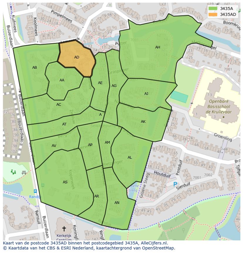 Afbeelding van het postcodegebied 3435 AD op de kaart.