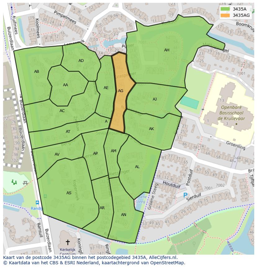 Afbeelding van het postcodegebied 3435 AG op de kaart.