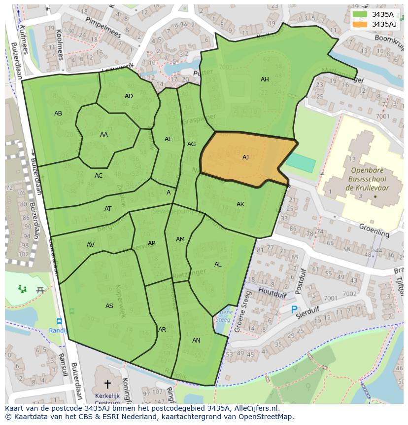 Afbeelding van het postcodegebied 3435 AJ op de kaart.