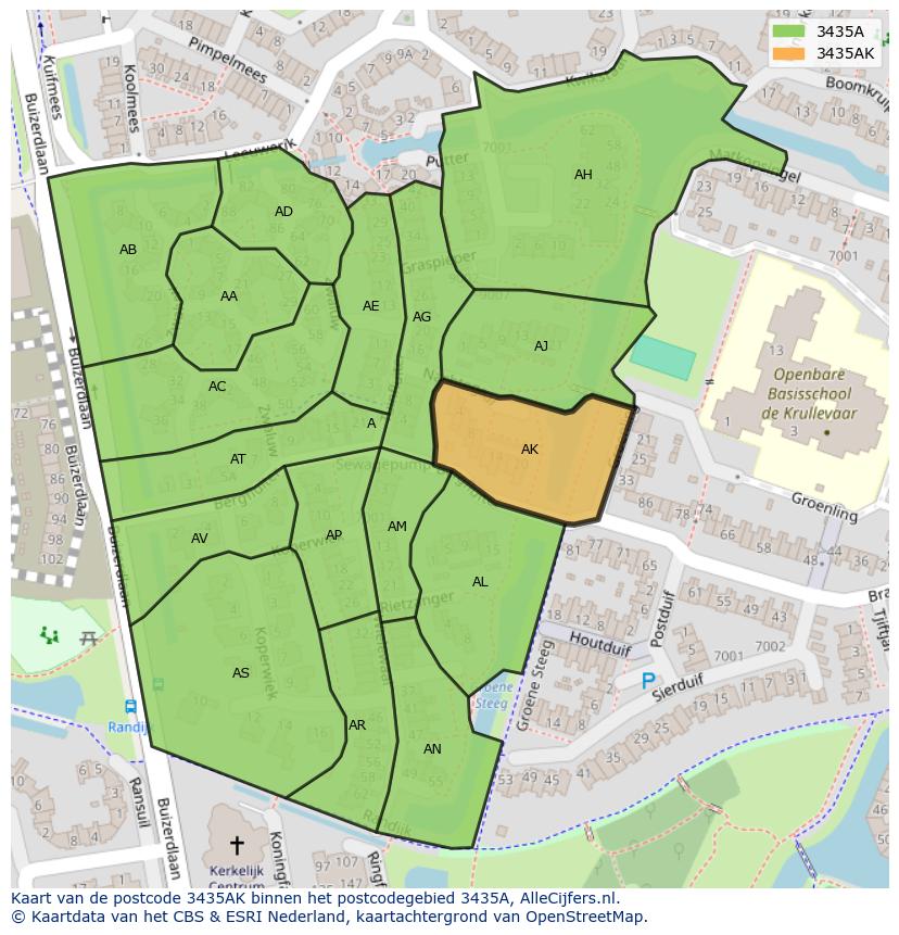 Afbeelding van het postcodegebied 3435 AK op de kaart.