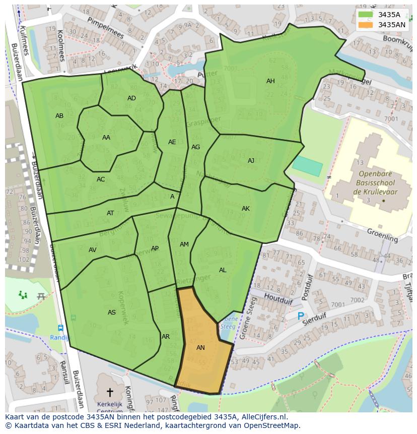 Afbeelding van het postcodegebied 3435 AN op de kaart.