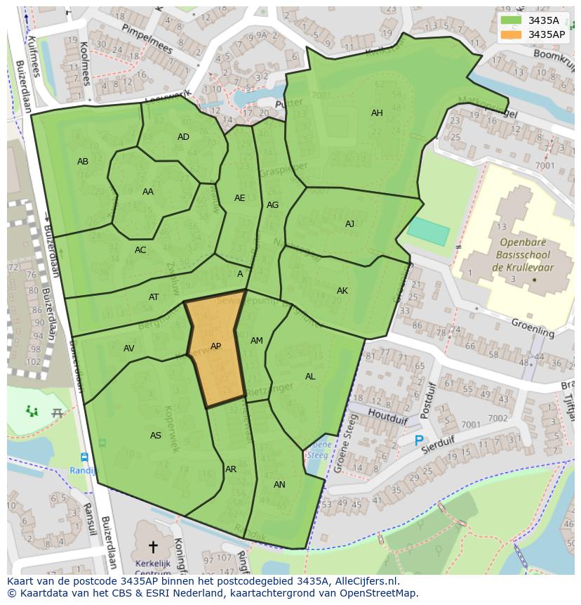 Afbeelding van het postcodegebied 3435 AP op de kaart.