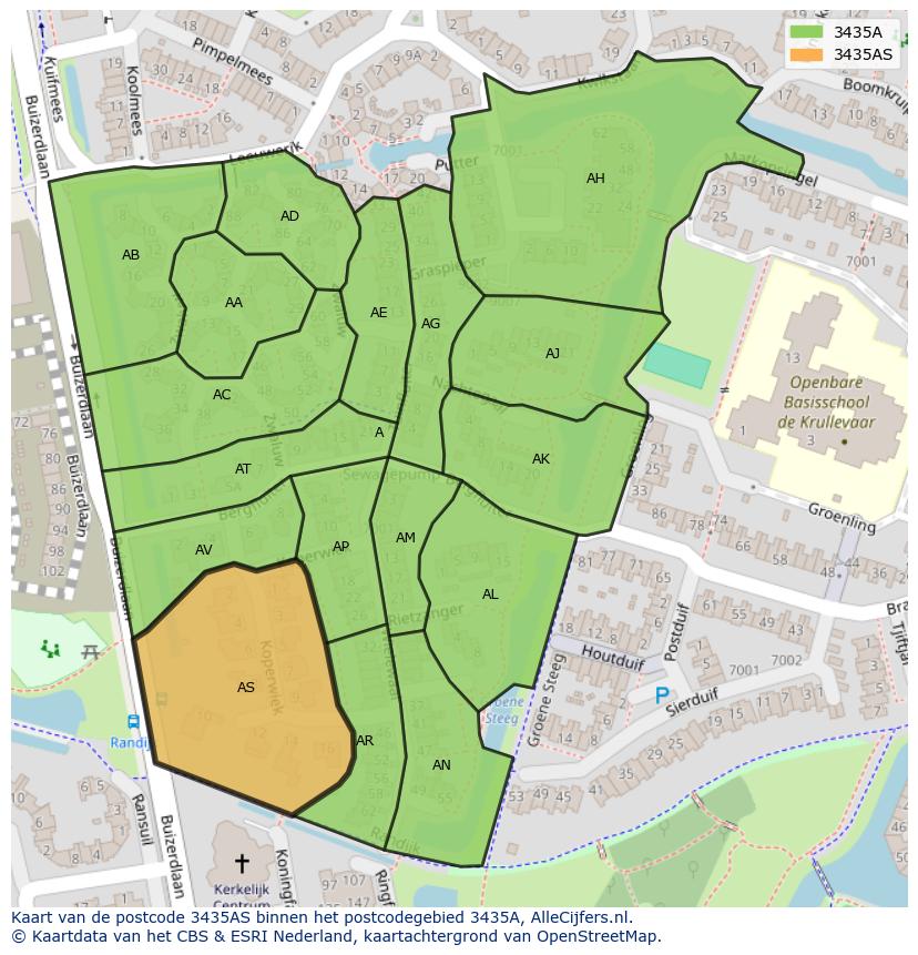 Afbeelding van het postcodegebied 3435 AS op de kaart.