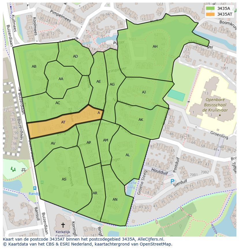 Afbeelding van het postcodegebied 3435 AT op de kaart.