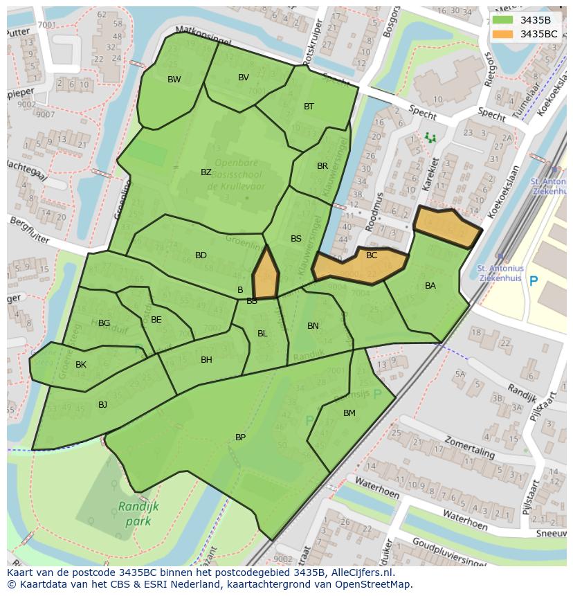 Afbeelding van het postcodegebied 3435 BC op de kaart.
