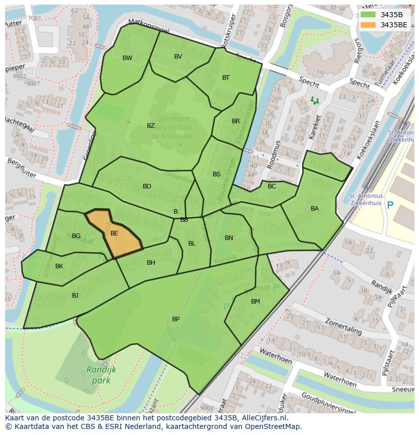 Afbeelding van het postcodegebied 3435 BE op de kaart.