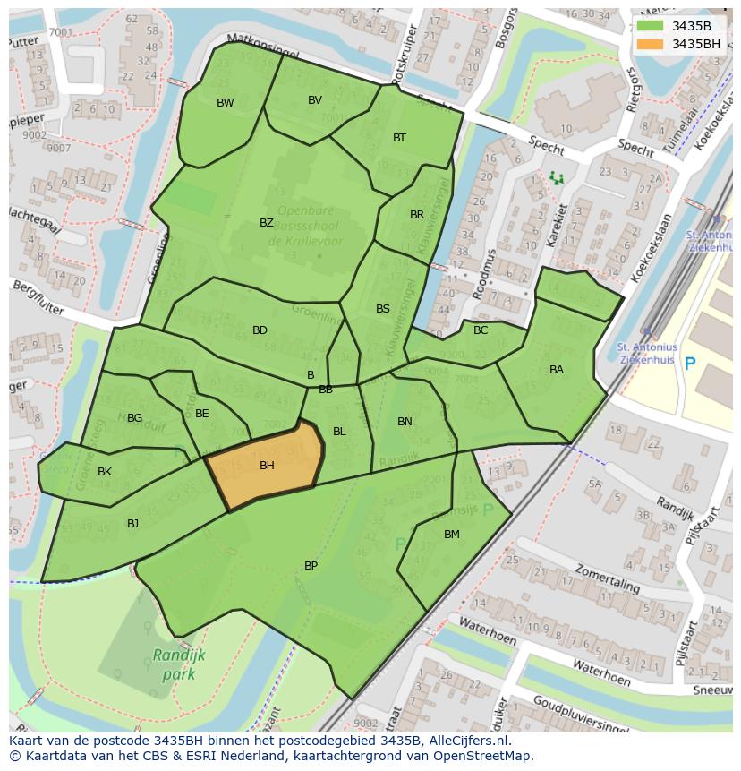 Afbeelding van het postcodegebied 3435 BH op de kaart.