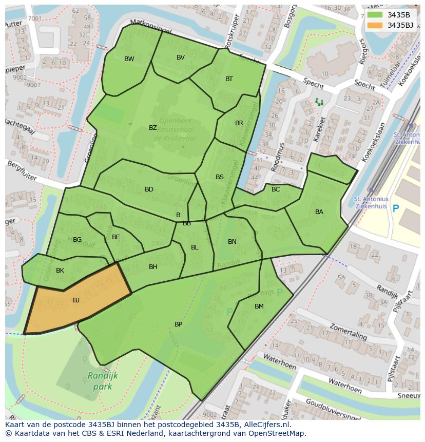 Afbeelding van het postcodegebied 3435 BJ op de kaart.