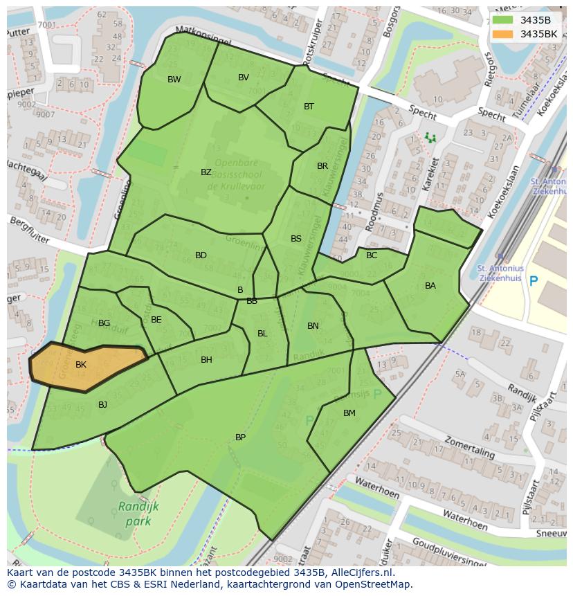 Afbeelding van het postcodegebied 3435 BK op de kaart.