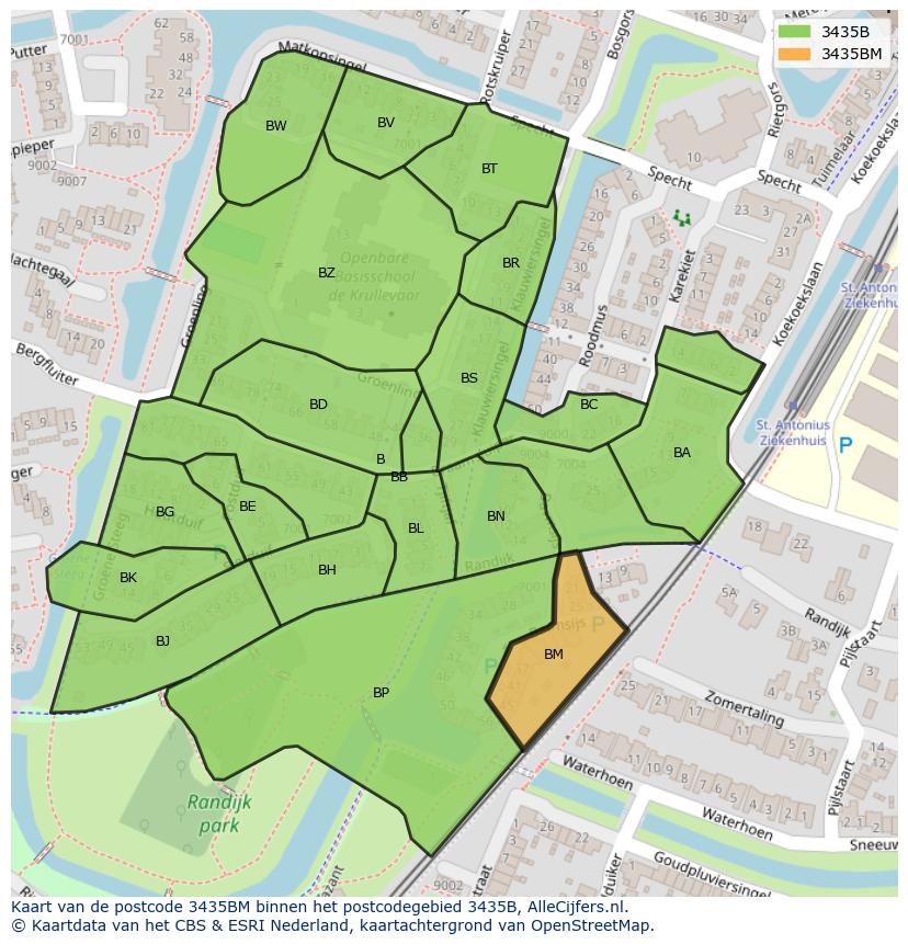 Afbeelding van het postcodegebied 3435 BM op de kaart.