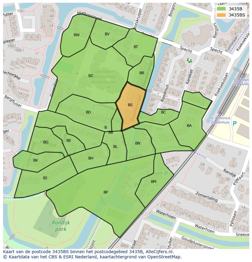 Afbeelding van het postcodegebied 3435 BS op de kaart.