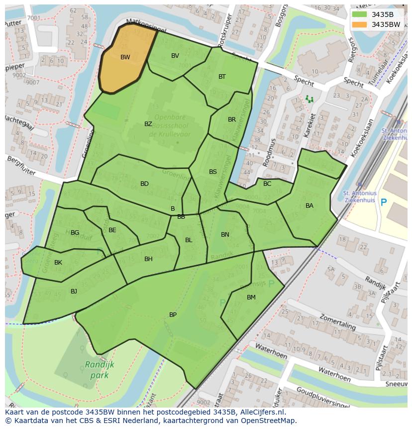 Afbeelding van het postcodegebied 3435 BW op de kaart.