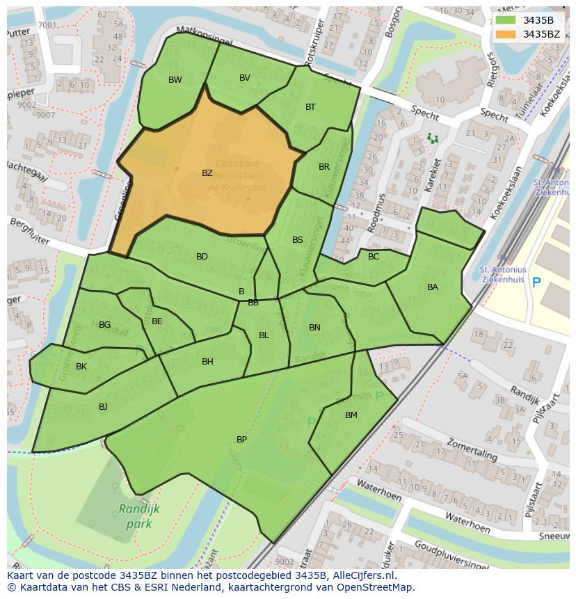 Afbeelding van het postcodegebied 3435 BZ op de kaart.