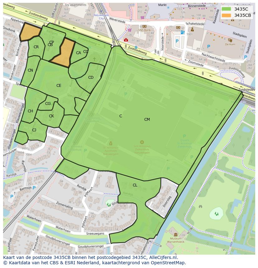 Afbeelding van het postcodegebied 3435 CB op de kaart.