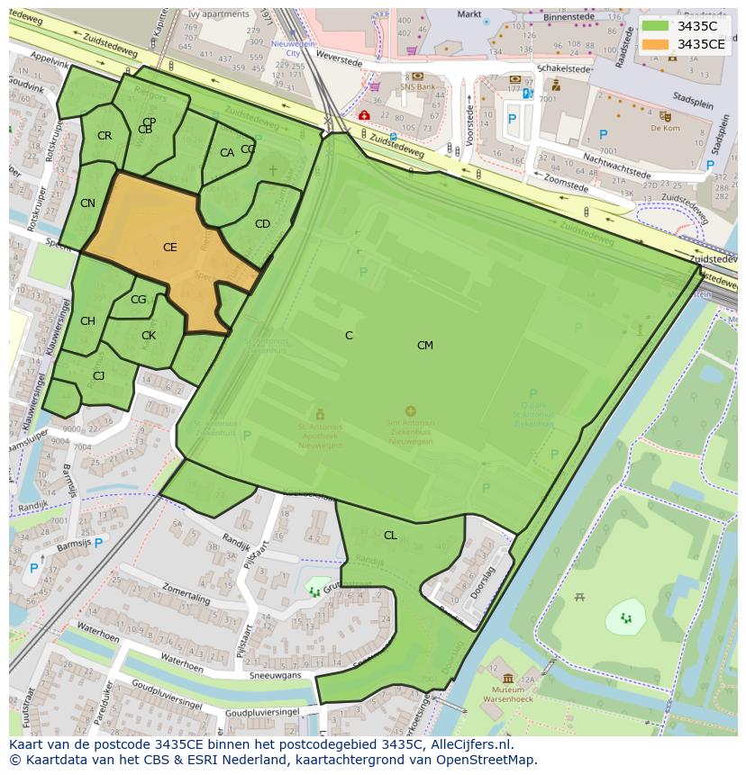 Afbeelding van het postcodegebied 3435 CE op de kaart.