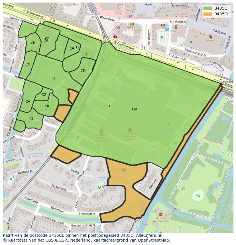 Afbeelding van het postcodegebied 3435 CL op de kaart.