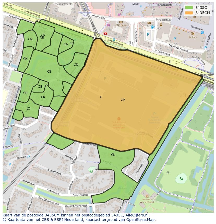Afbeelding van het postcodegebied 3435 CM op de kaart.