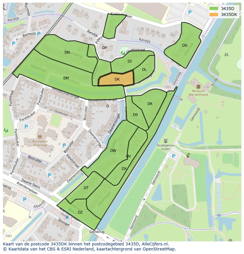 Afbeelding van het postcodegebied 3435 DK op de kaart.