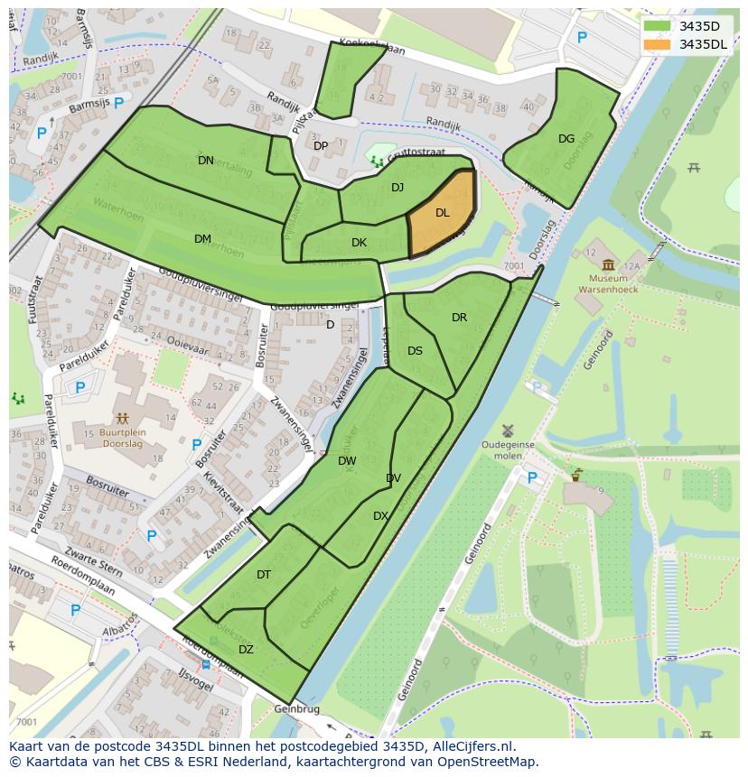 Afbeelding van het postcodegebied 3435 DL op de kaart.